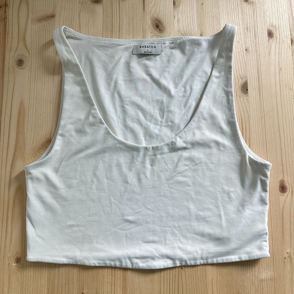 Babaton Aritzia White Contour Squareneck Cropped Tank Top L